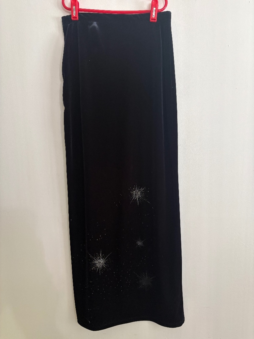 VINTAGE 1990s RAVE CITY Soft Velvet Feel Black Maxi Skirt with Silver Sparkles